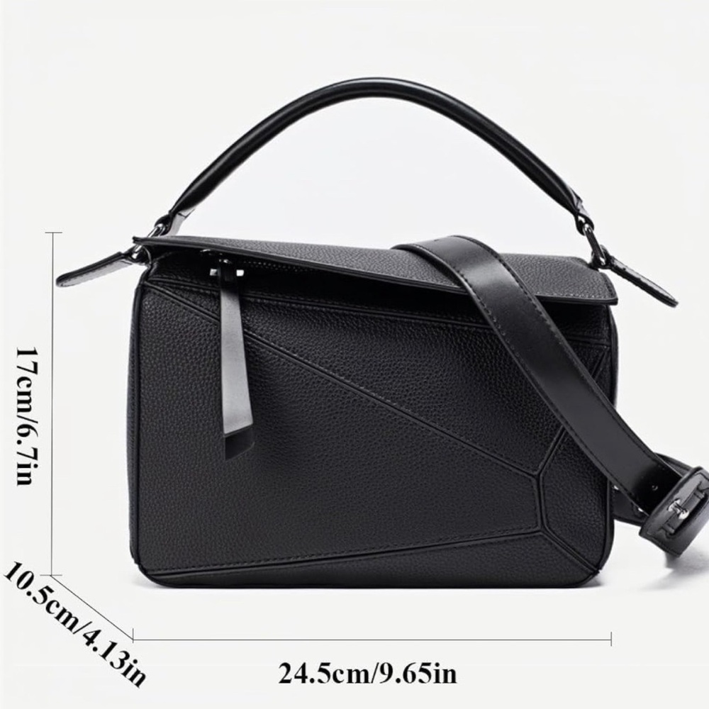 Geometric bag with long strap